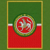 Флаг Татарстана с гербом 100х130 (Зеленый габардин, Желтый кант)